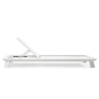 Chaise longue réglable Cesano en aluminium blanc avec Sunbrella® Premium natte charcoal chine coussin