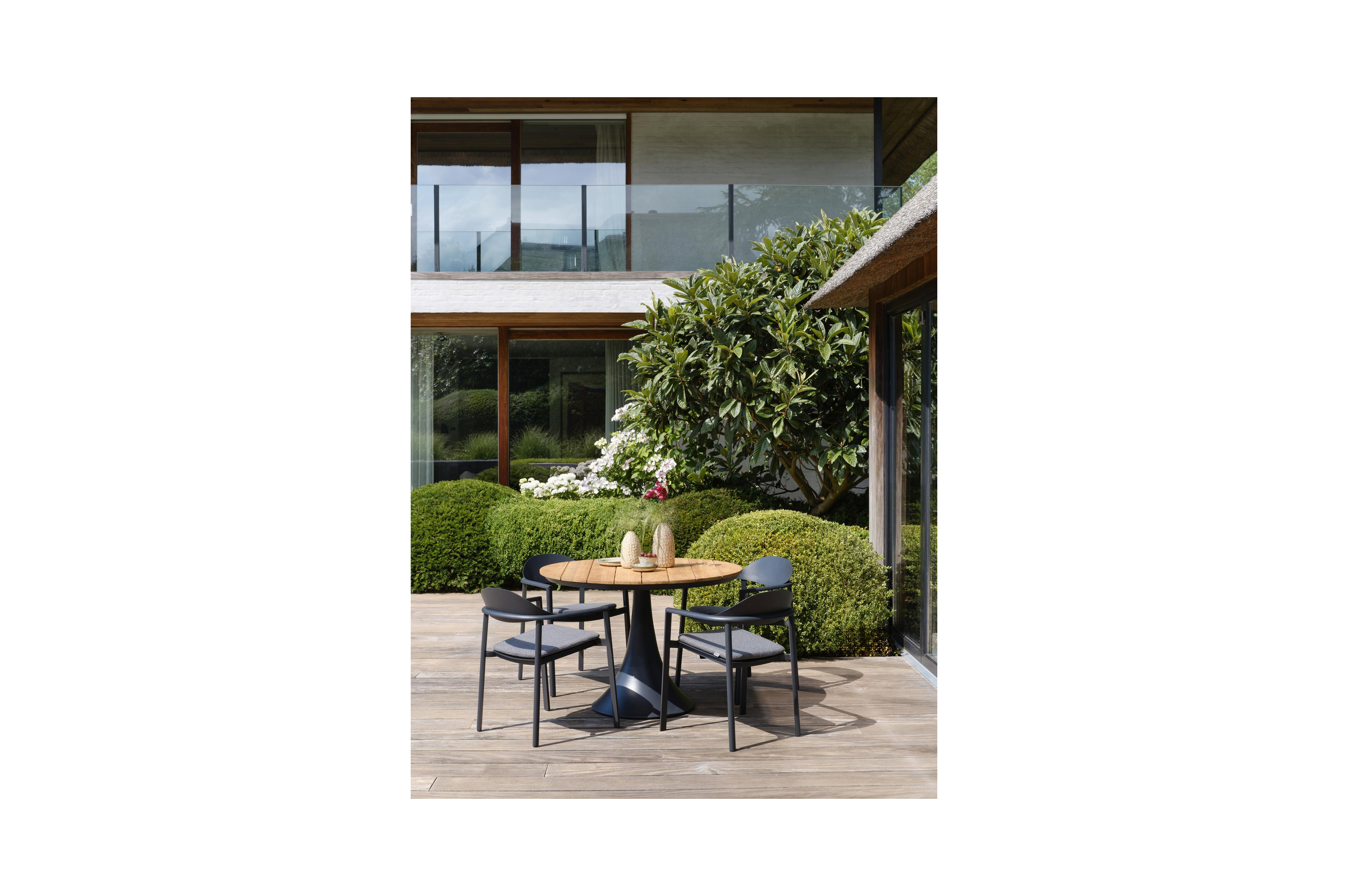 Fano tuintafel in zwart aluminium en teak - Dia. 110 x H 75 cm