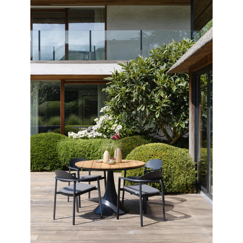 Fano tuintafel in zwart aluminium en teak - Dia. 110 x H 75 cm