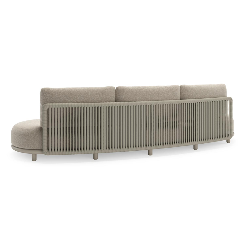 Lomano loungebank in beige aluminium en beige verticaal geweven luxe vlakke rope met Marbella Ecru all weather cosytica