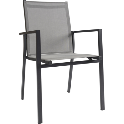 Chaise de jardin empilable Rimini in aluminium noir et textilène gris