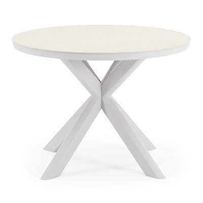 Pamplona tuintafel rond in wit aluminium en sintered stone Crema minerale - Dia. 105 x H 72 cm