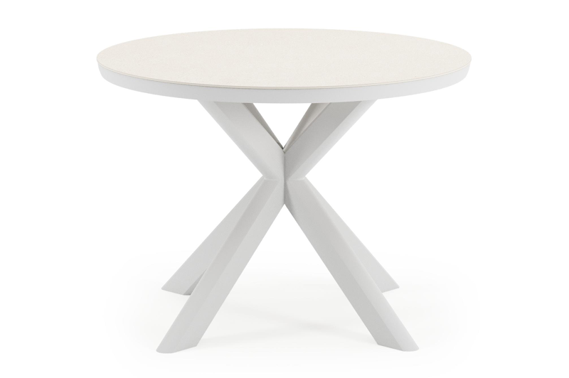 Pamplona tuintafel rond in wit aluminium en sintered stone Crema minerale - Dia. 105 x H 72 cm