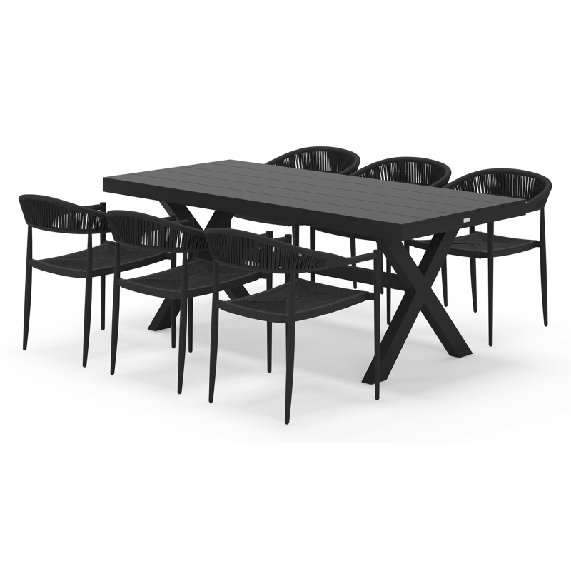 Bahia tuinset rechthoekig in zwart aluminium met 6 Guarda tuinstoelen