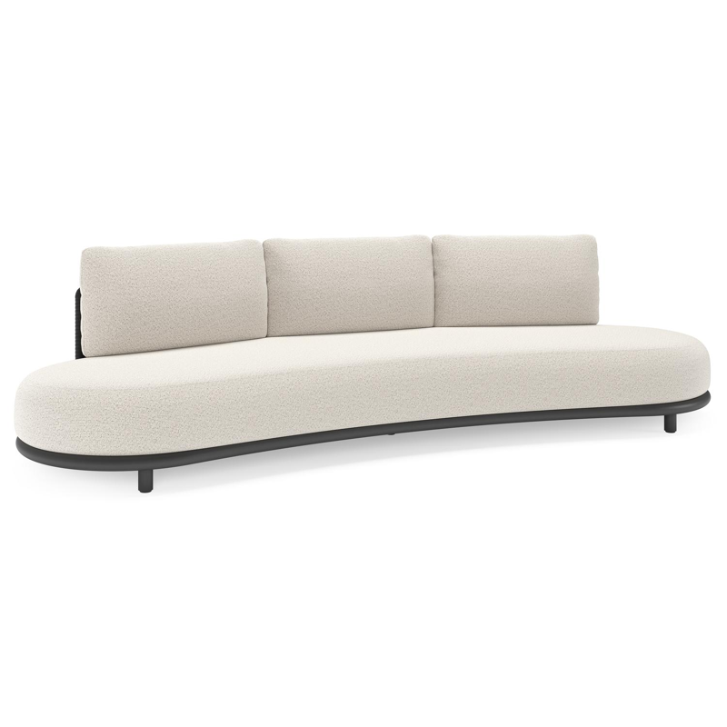 Canapé de jardin Lomano en aluminium noir et corde luxe plate tissée verticalement noir et coussins en all weather solica firenze natural