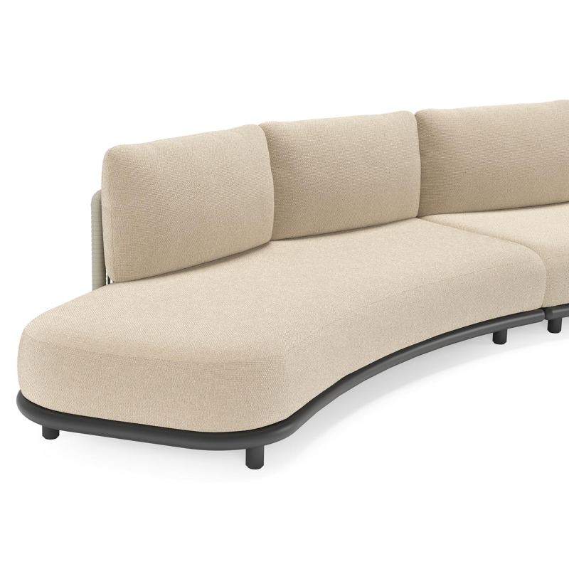 Salon de jardin d'angle Lomano en aluminium noir et corde luxe plate tissée verticalement beige et coussins en all weather cosytica Althea Chalk