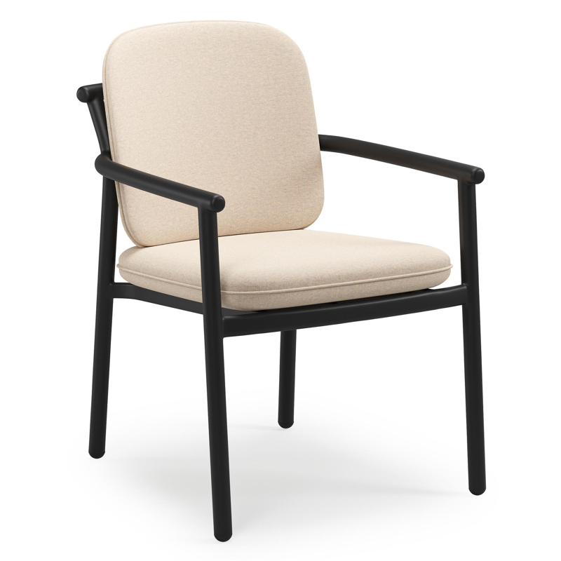 Bono stapelbare tuinstoel in zwart aluminium met stoelkussen in All Weather Sunbrella® Luxe Heritage Papyrus