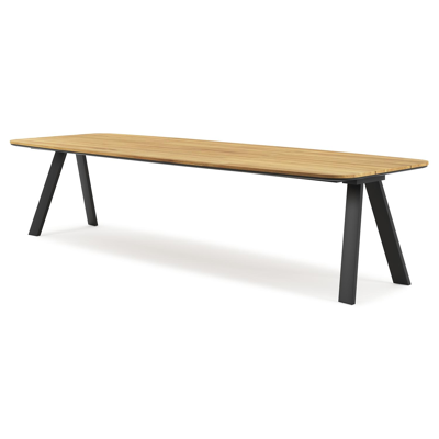 Table de jardin Cesano en aluminium noir et teck - Lg 315 x Larg. 115 x H 75 cm