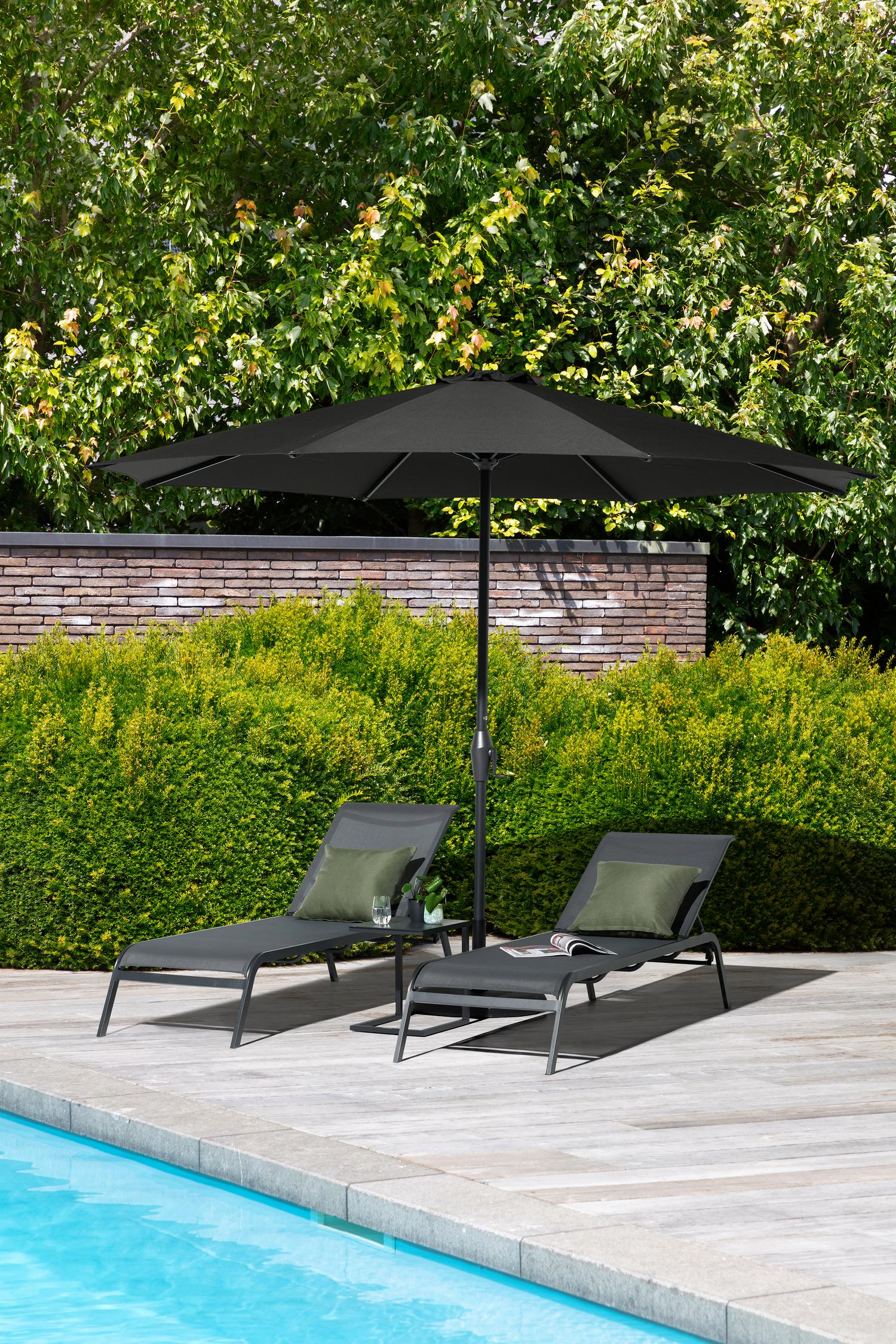 Viola staanparasol in zwart aluminium met zwart weather+ softtouch parasoldoek - Dia 350 cm (zonder voet)