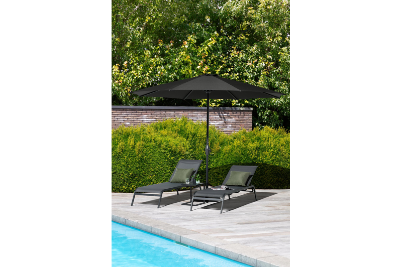 Viola staanparasol in zwart aluminium met zwart weather+ softtouch parasoldoek - Dia 350 cm (zonder voet)