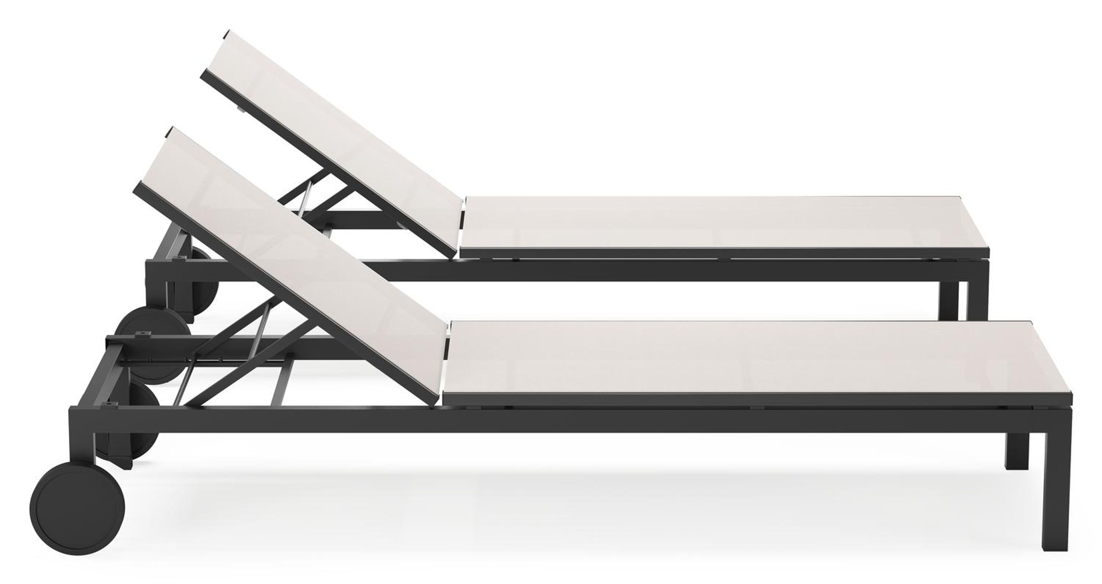 Set van 2 Caravelle verstelbare ligbedden in zwart aluminium en beige single textileen