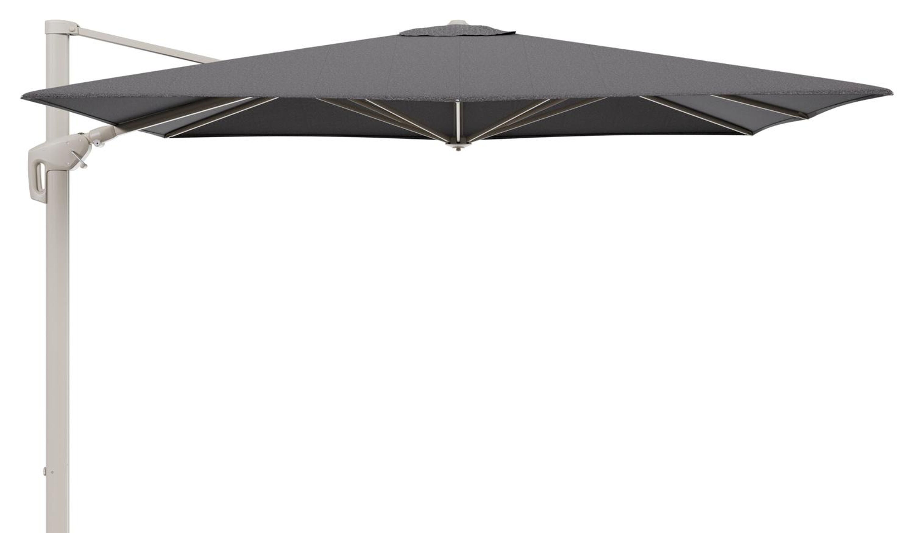 Minore zweefparasol met tiltfunctie in beige aluminium en Firenze Tunder All Weather Solica parasoldoek - L1 280 x L2 370 cm (zonder voet)