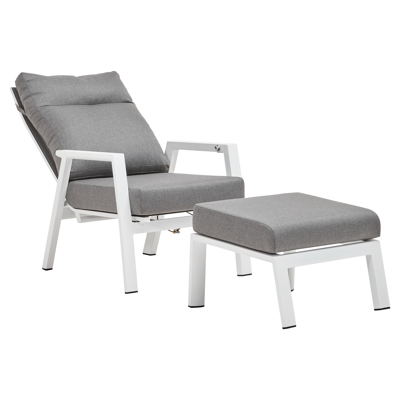 Fauteuil de jardin Mismo 1-pl en aluminium blanc avec coussin en polyester gris