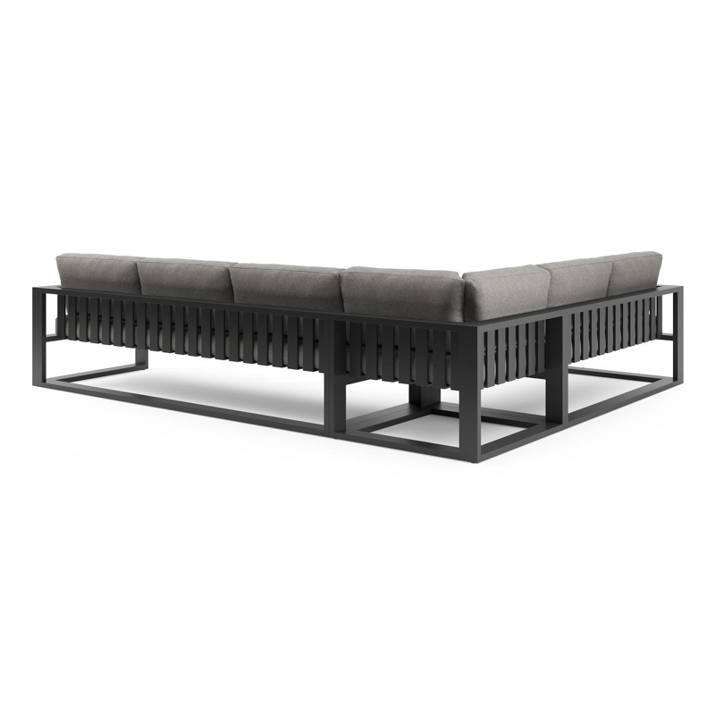 Verato loungehoek in zwart aluminium met tundra charcoal all weather sunbrella® luxe kussen