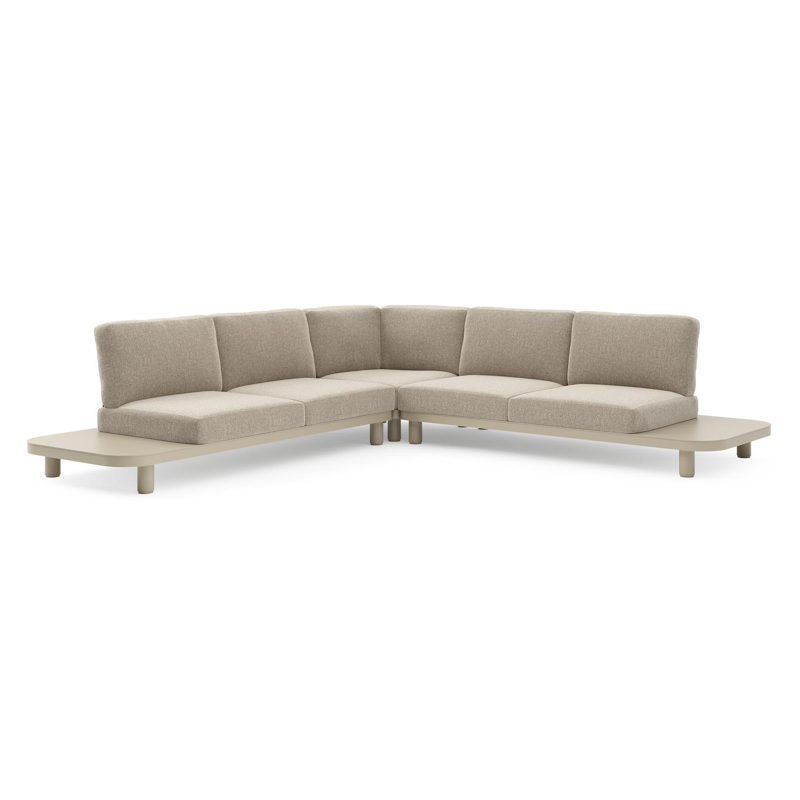 Donato loungehoek in beige aluminium met chartres pewter all weather sunbrella® luxe kussen