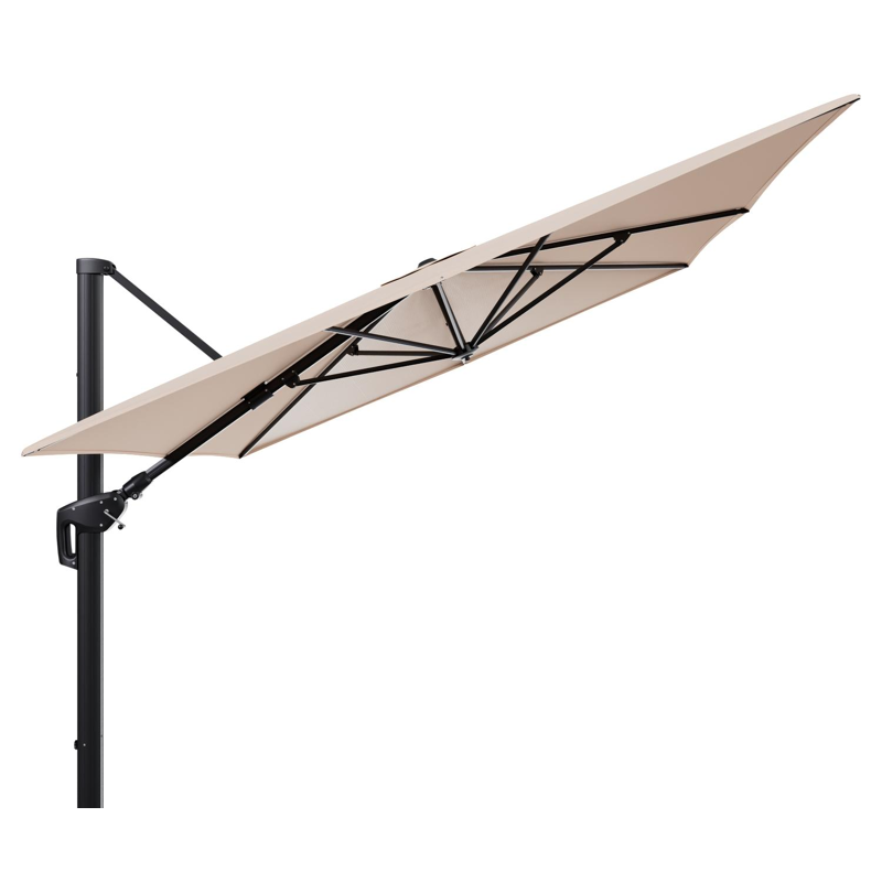 Parasol pendant Minore avec fonction tilt en aluminium noir et toile de parasol en All Weather Sunbrella® Luxe Natte Linen Chalk - Lg.1 400 x Lg.2 300 cm (sans pied de parasol)