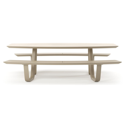 Forno picknicktafel bootvorm in beige aluminium en volkeramiek Travertino Bianco - L 240 x B 181 x H 72 cm