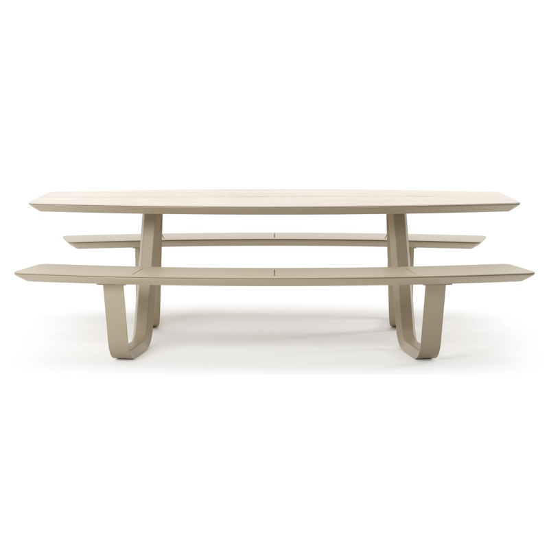 Forno picknicktafel bootvorm in beige aluminium en volkeramiek Travertino Bianco - L 240 x B 181 x H 72 cm