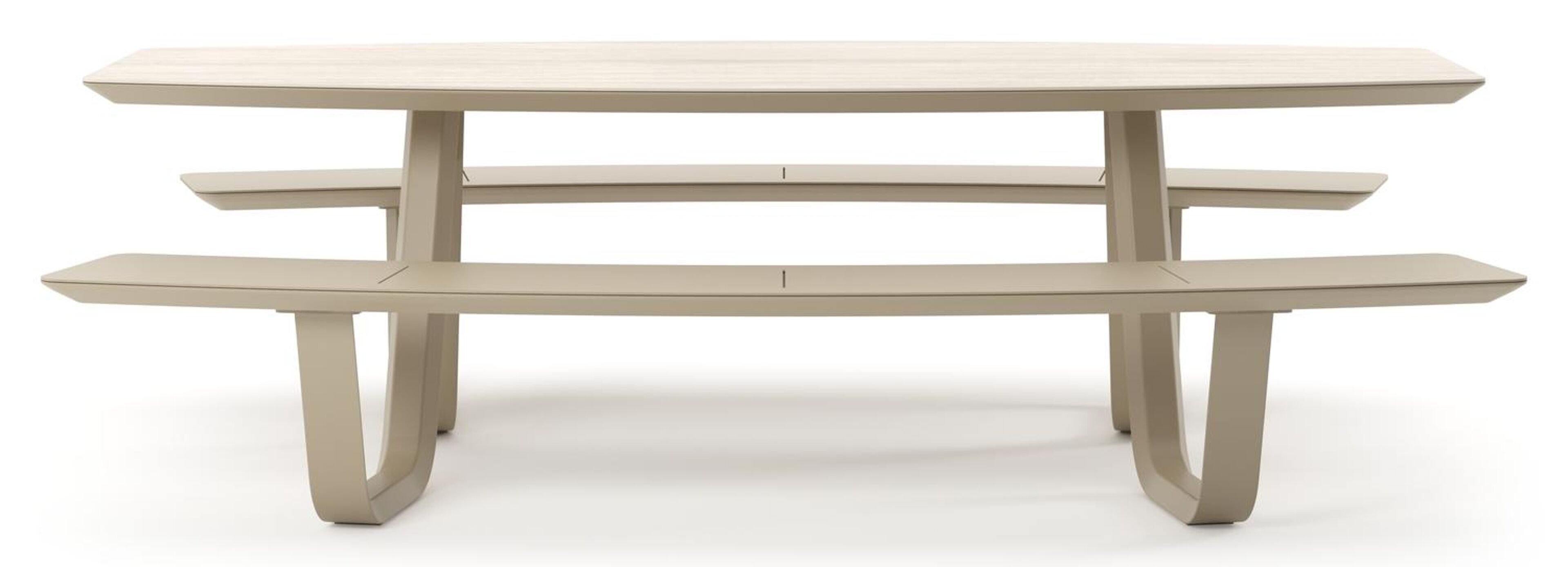 Forno picknicktafel bootvorm in beige aluminium en volkeramiek Travertino Bianco - L 240 x B 181 x H 72 cm