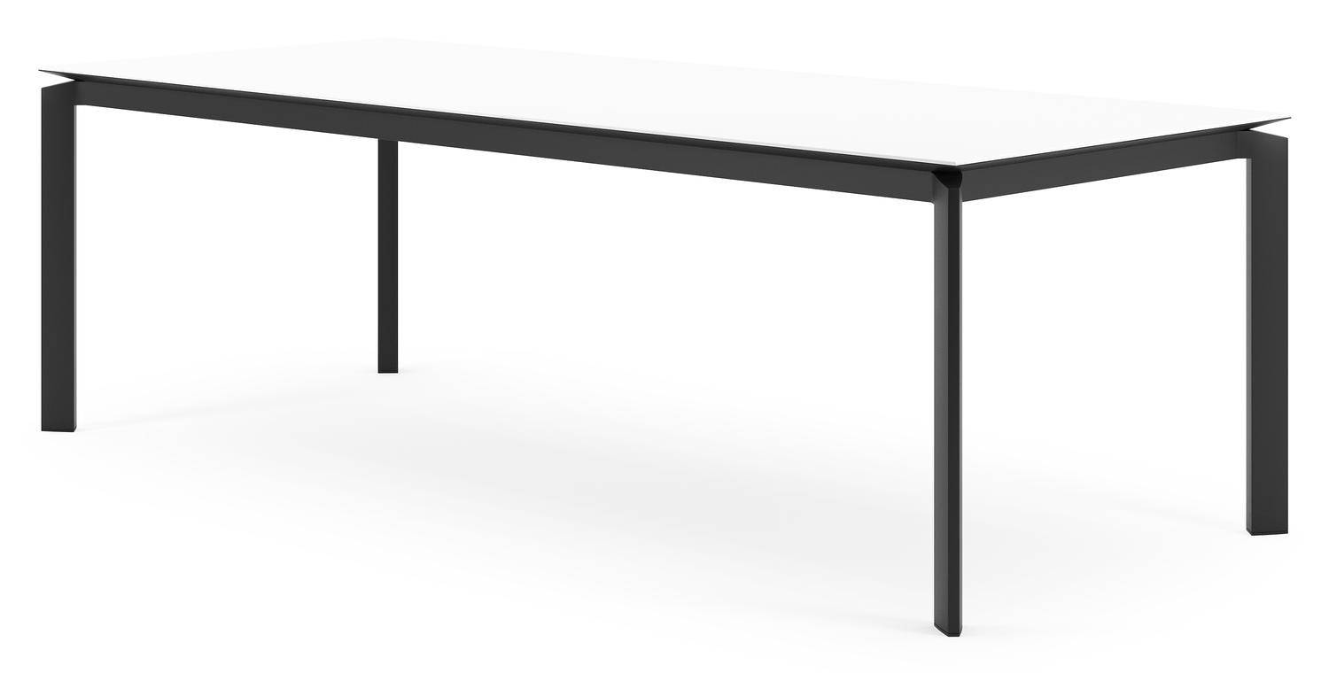 Cirello tuintafel rechthoekig in zwart aluminium en volkeramiek Arctic White - L 240 x B 100 x H 75 cm
