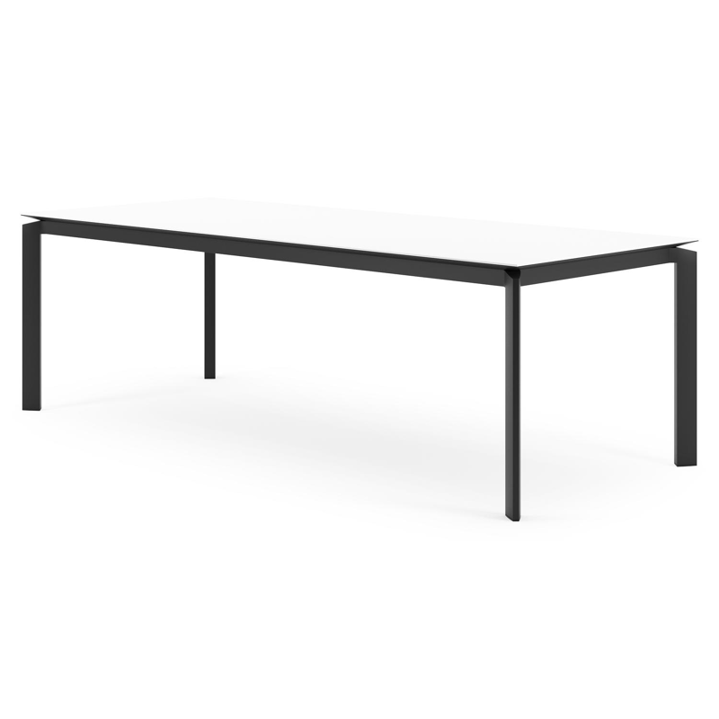 Table de jardin Cirello rectangulaire en aluminium noir et céramique pleine Arctic White - Lg. 240 x Lrg. 100 x Haut. 75 cm