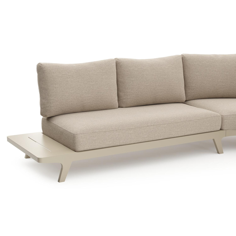 Salon de jardin d'angle Bolzano en aluminium beige et coussins en weather+ softtouch rustic et table basse