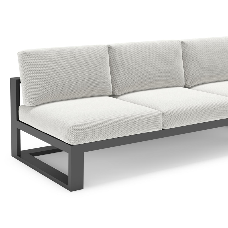 Salon de jardin d'angle Verato en aluminium noir et coussins en all weather sunbrella® luxe lopi ash