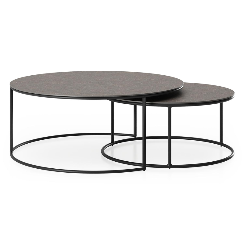 Fano loungetafels in zwart aluminium en wulong volkeramiek - Dia. 85/65 x H 35/30 cm