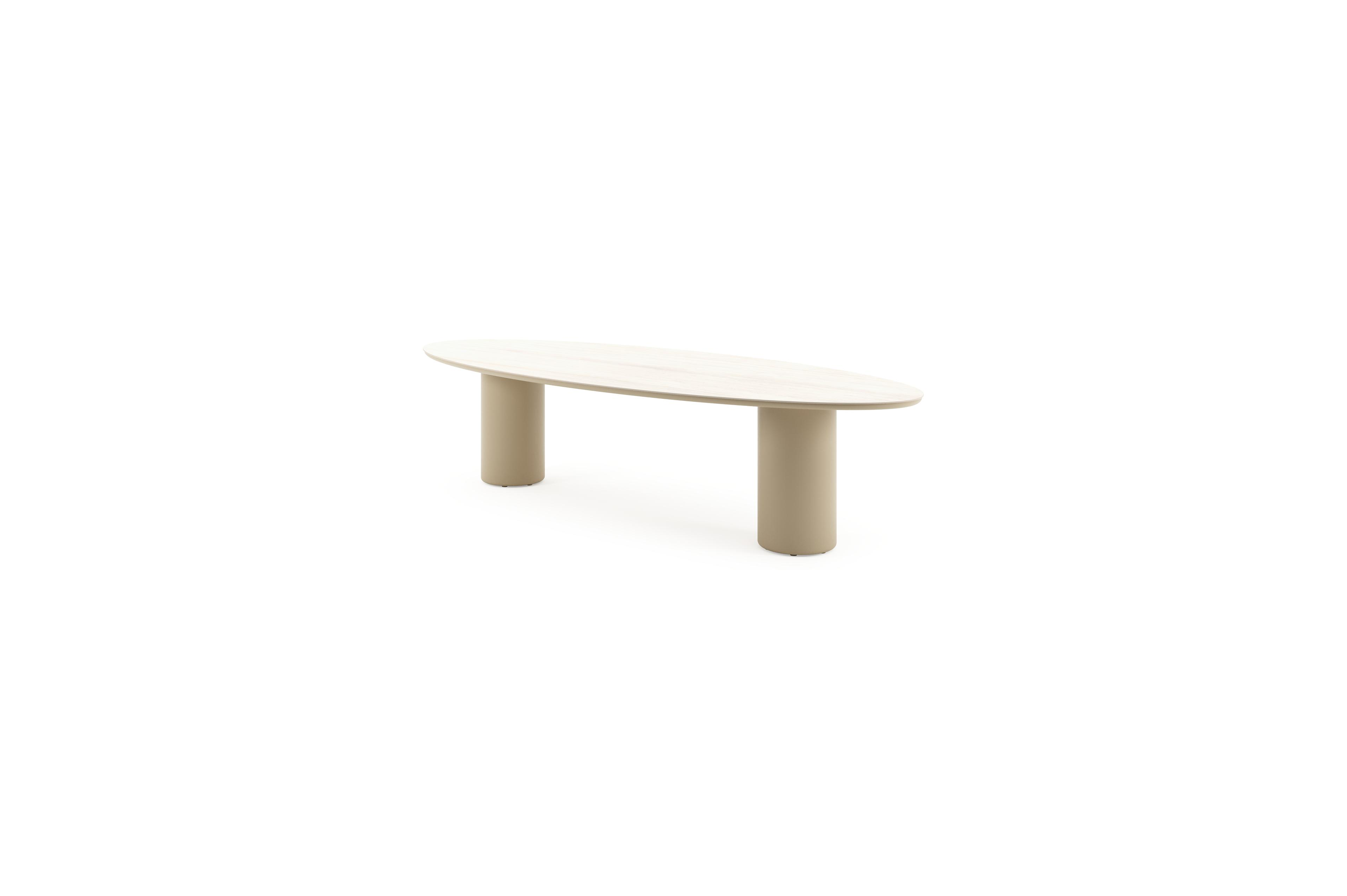 Amico tuintafel ovaal in beige aluminium en volkeramiek Travertino Bianco - L 320 x B 130 x H 73.5 cm