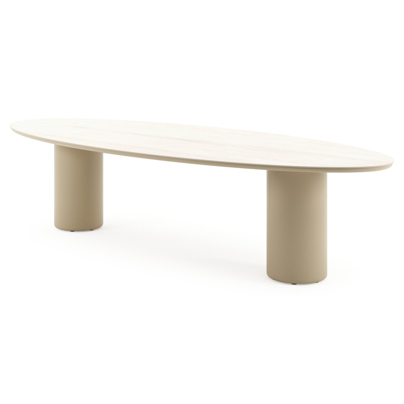 Amico tuintafel ovaal in beige aluminium en volkeramiek Travertino Bianco - L 320 x B 130 x H 73.5 cm