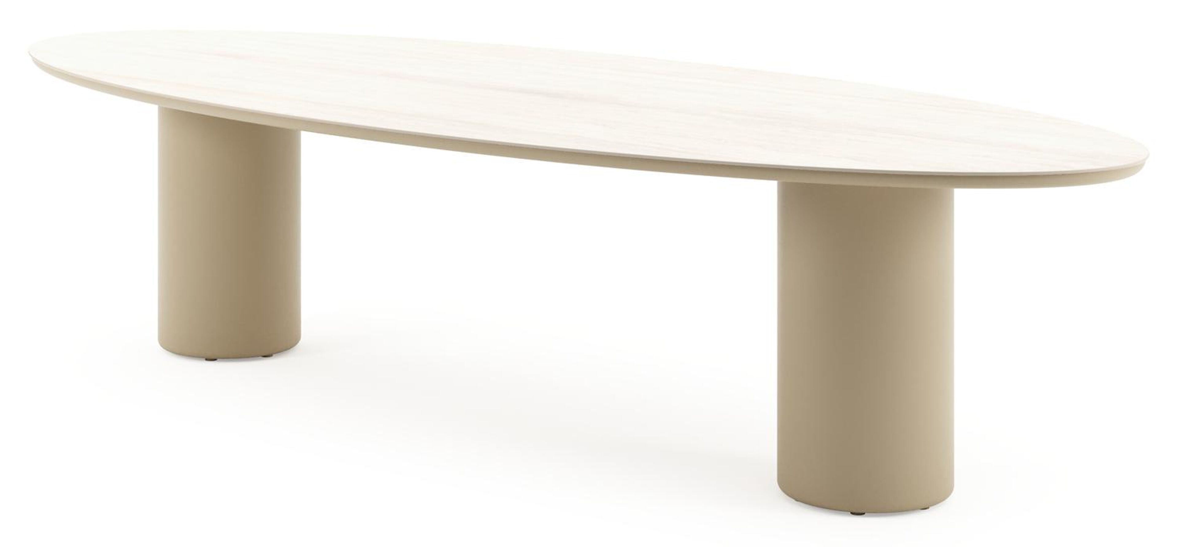 Amico tuintafel ovaal in beige aluminium en volkeramiek Travertino Bianco - L 320 x B 130 x H 73.5 cm