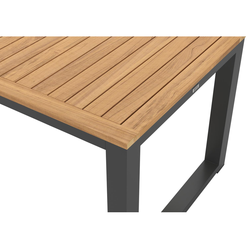 Livo tuinset in zwart aluminium en naturel teak tafelblad met 6 stapelbare Calobra tuinstoelen