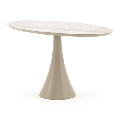 Table de jardin Fano oval en aluminium beige et céramique pleine Taj Mahal - Lg. 140 x Lrg. 80 x Haut. 74.5 cm