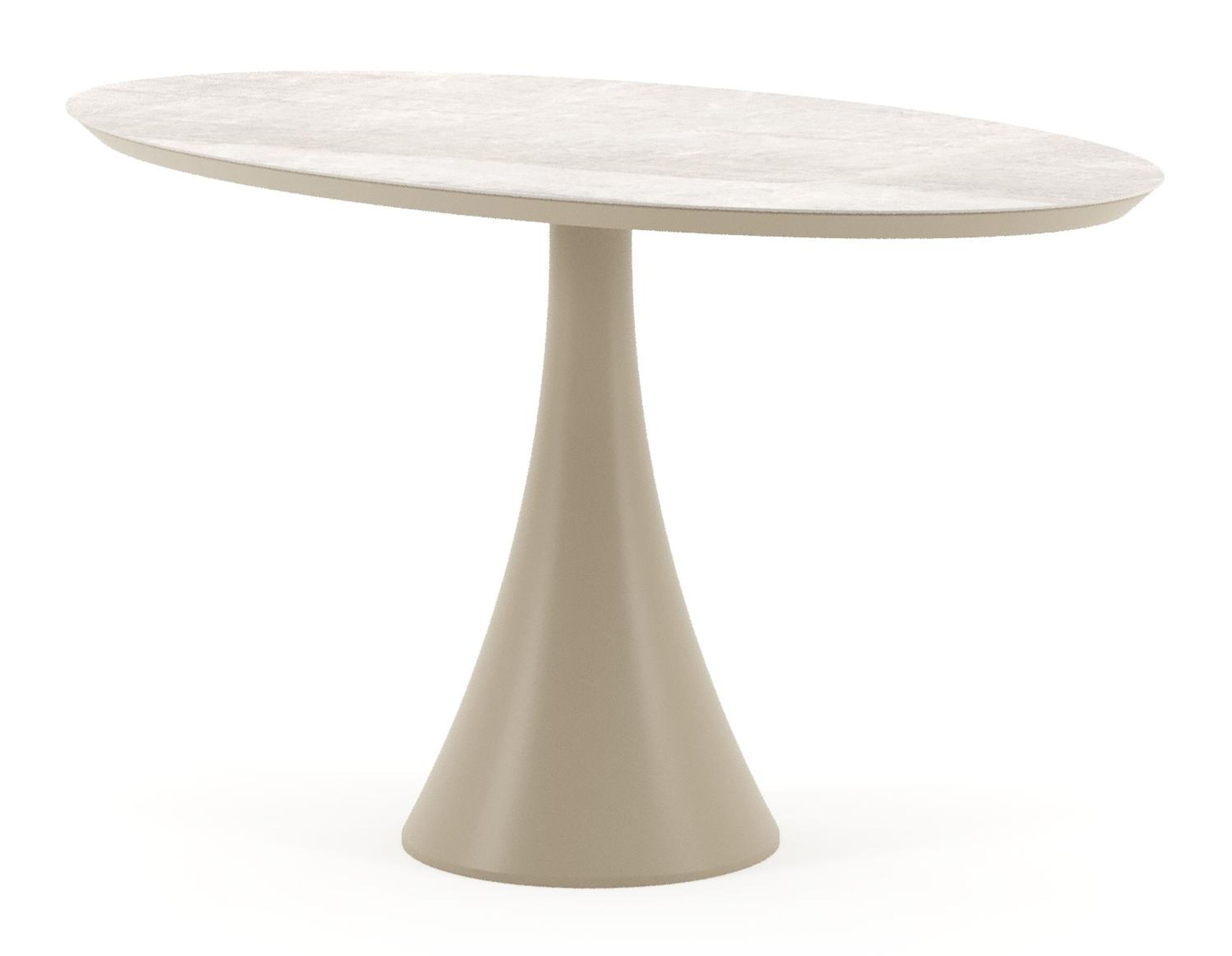 Table de jardin Fano oval en aluminium beige et céramique pleine Taj Mahal - Lg. 140 x Lrg. 80 x Haut. 75 cm