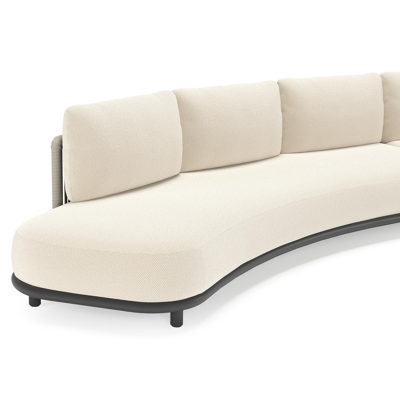 Salon de jardin d'angle Lomano en aluminium noir et corde luxe plate tissée verticalement beige et coussins en all weather cosytica Althea Off White