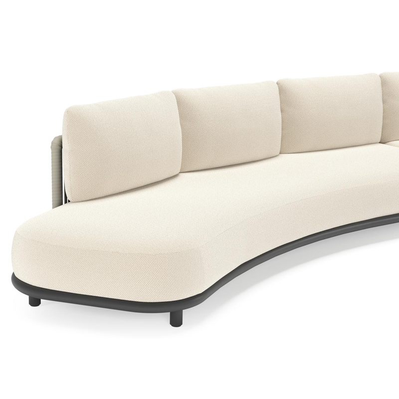 Lomano loungehoek in zwart aluminium en beige verticaal geweven luxe vlakke rope met Althea Off White all weather cosytica