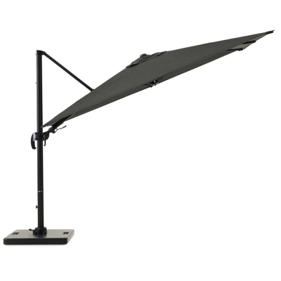 Avola zweefparasol met tiltfunctie in zwart aluminium en Natte Sooty Sunbrella® Premium parasoldoek - L1 200 x L2 300 cm met Pedito parasolvoet 120 kg