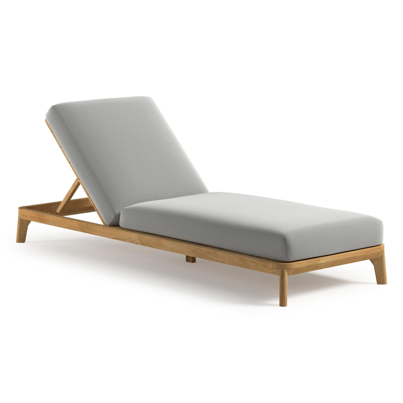 Orso verstelbaar ligbed in teak met natte grey chine all weather Sunbrella® luxe kussen