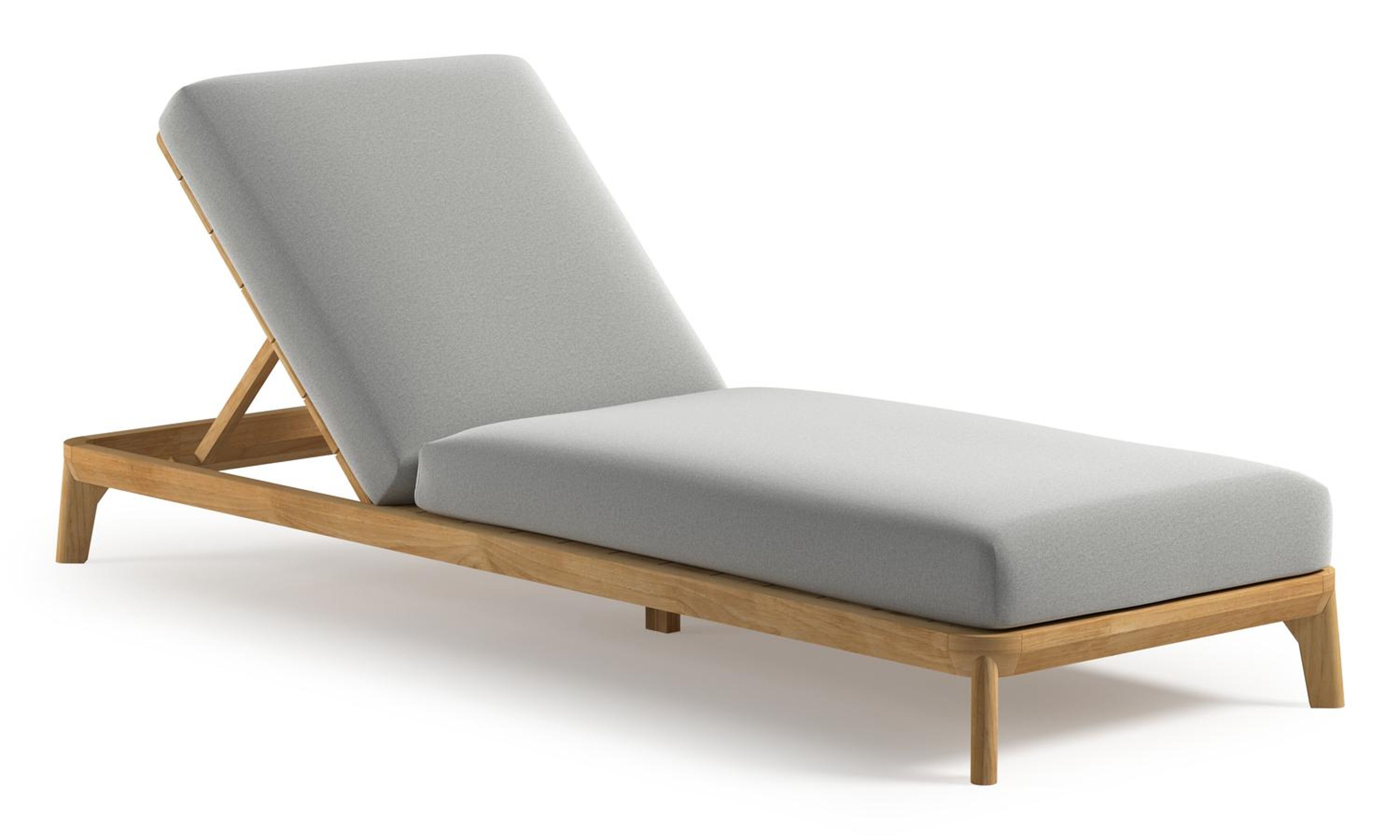 Orso verstelbaar ligbed in teak met natte grey chine all weather Sunbrella® luxe kussen