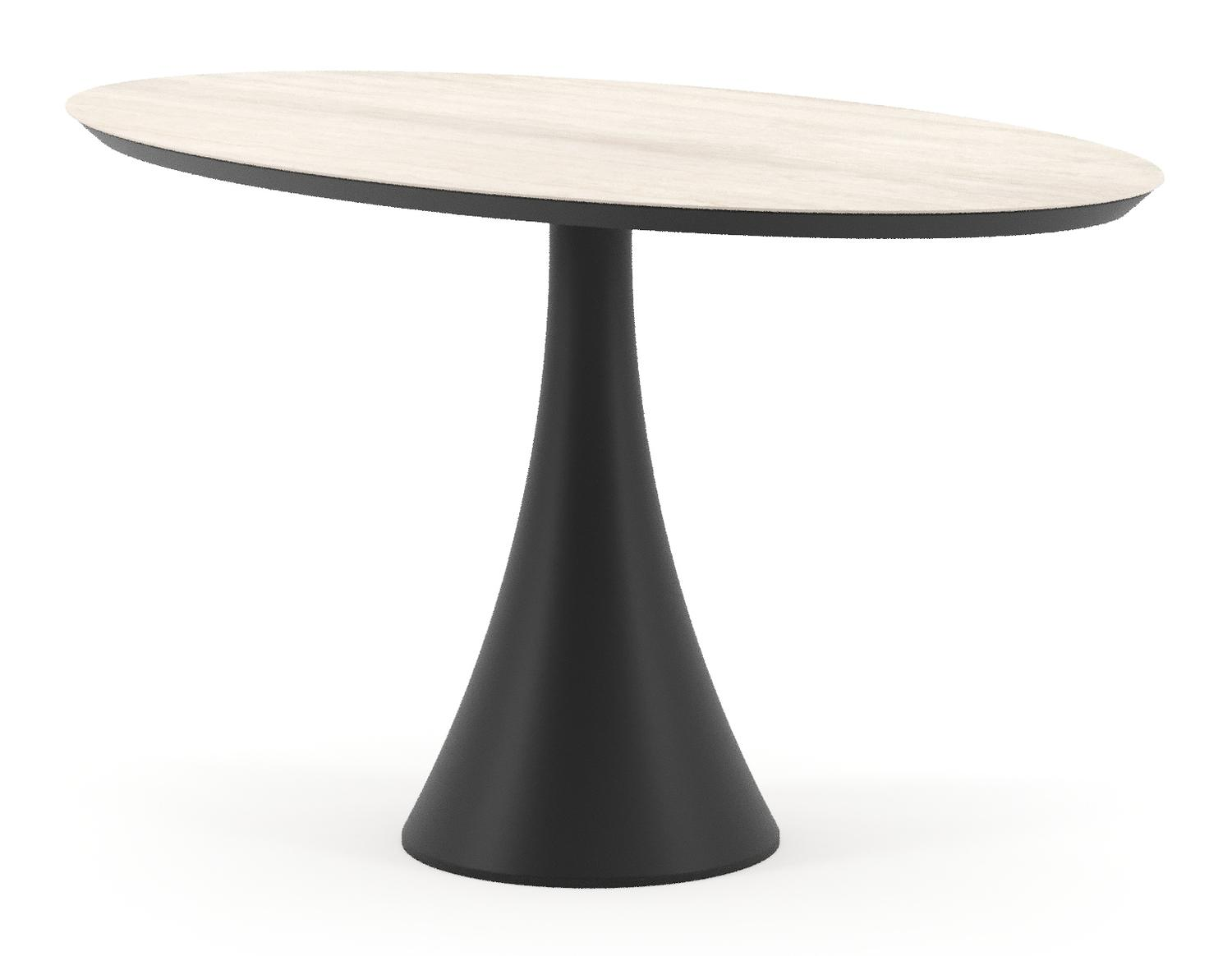 Fano tuintafel ovaal in zwart aluminium en volkeramiek Travertino Bianco - L 140 x B 80 x H 74.5 cm