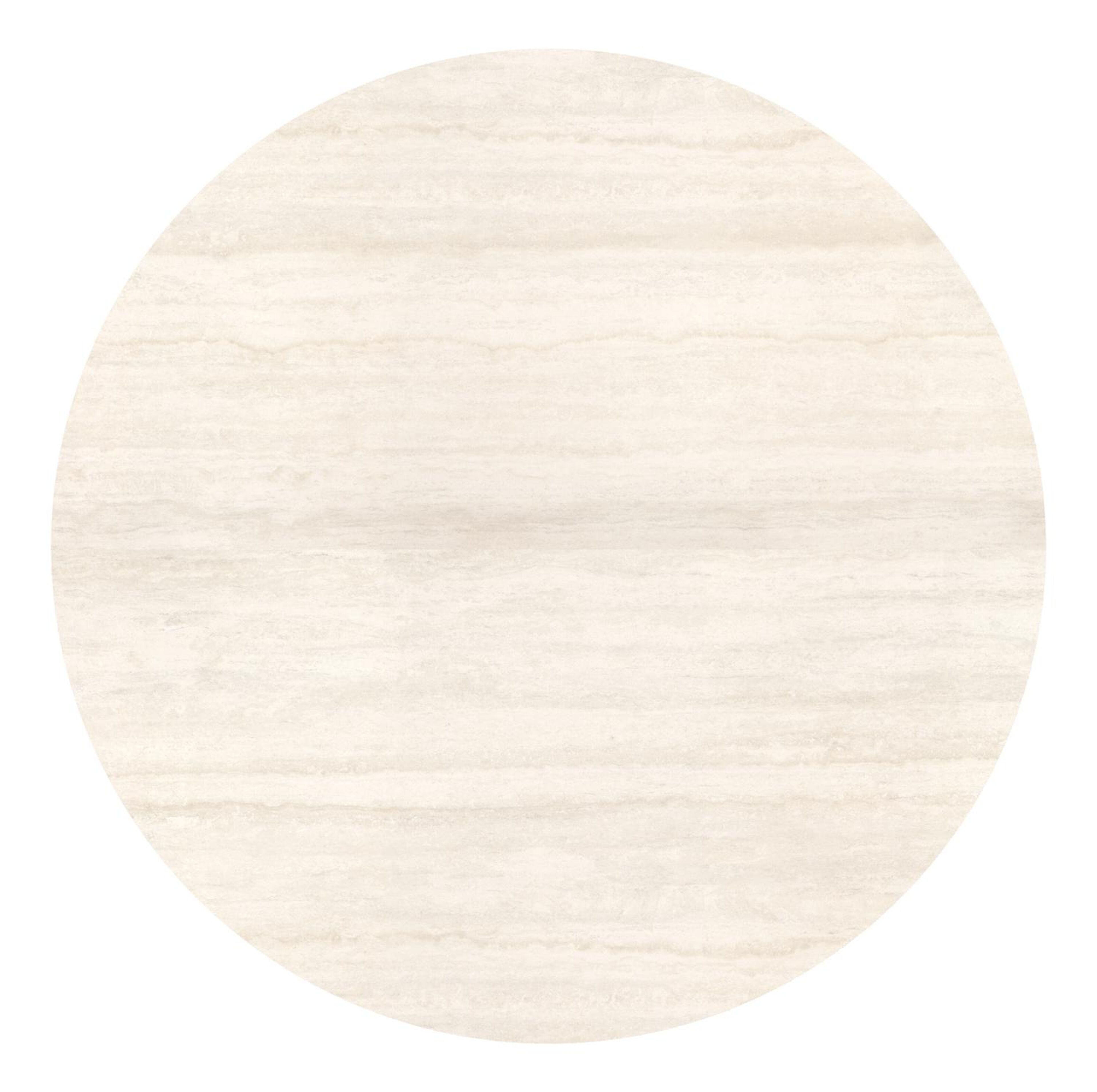 Table de jardin Fano ronde en aluminium beige et céramique pleine Travertino Bianco - Diam. 148 x Haut. 75 cm