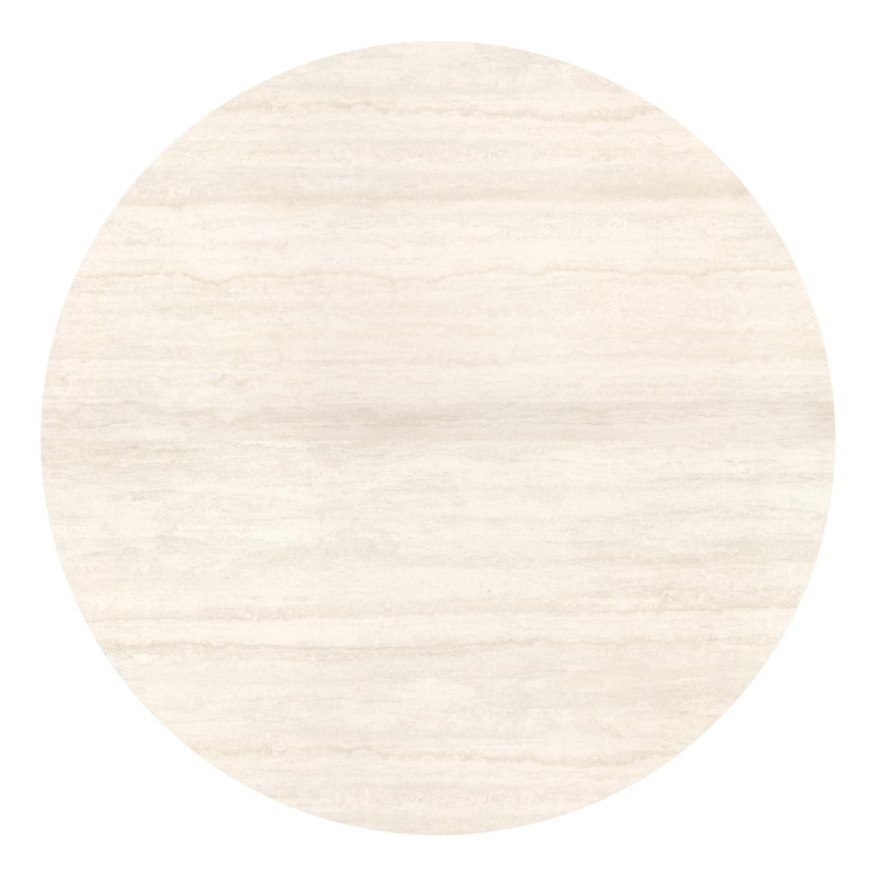 Table de jardin Fano ronde en aluminium beige et céramique pleine Travertino Bianco - Diam. 148 x Haut. 75 cm