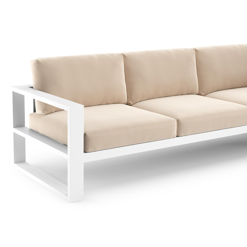 Verato loungebank in wit aluminium met natte linen chalk all weather sunbrella® luxe kussen