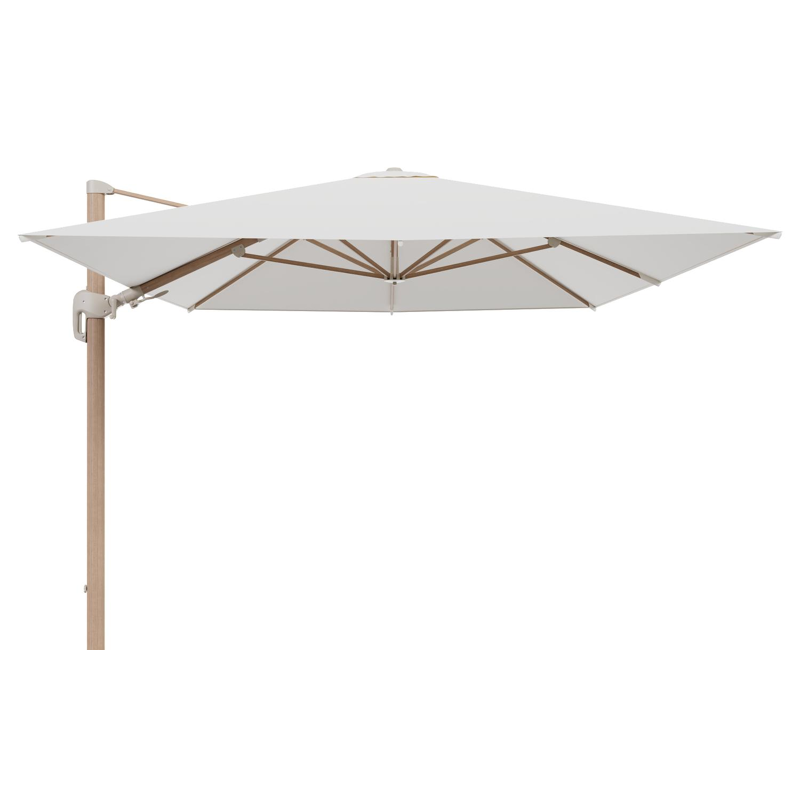 Rufina zweefparasol tiltfunctie in houtlook aluminium en parasoldoek in All Weather Sunbrella® Luxe Natte White  - L1 400 x L2 300 cm (zonder voet) (zonder voet)