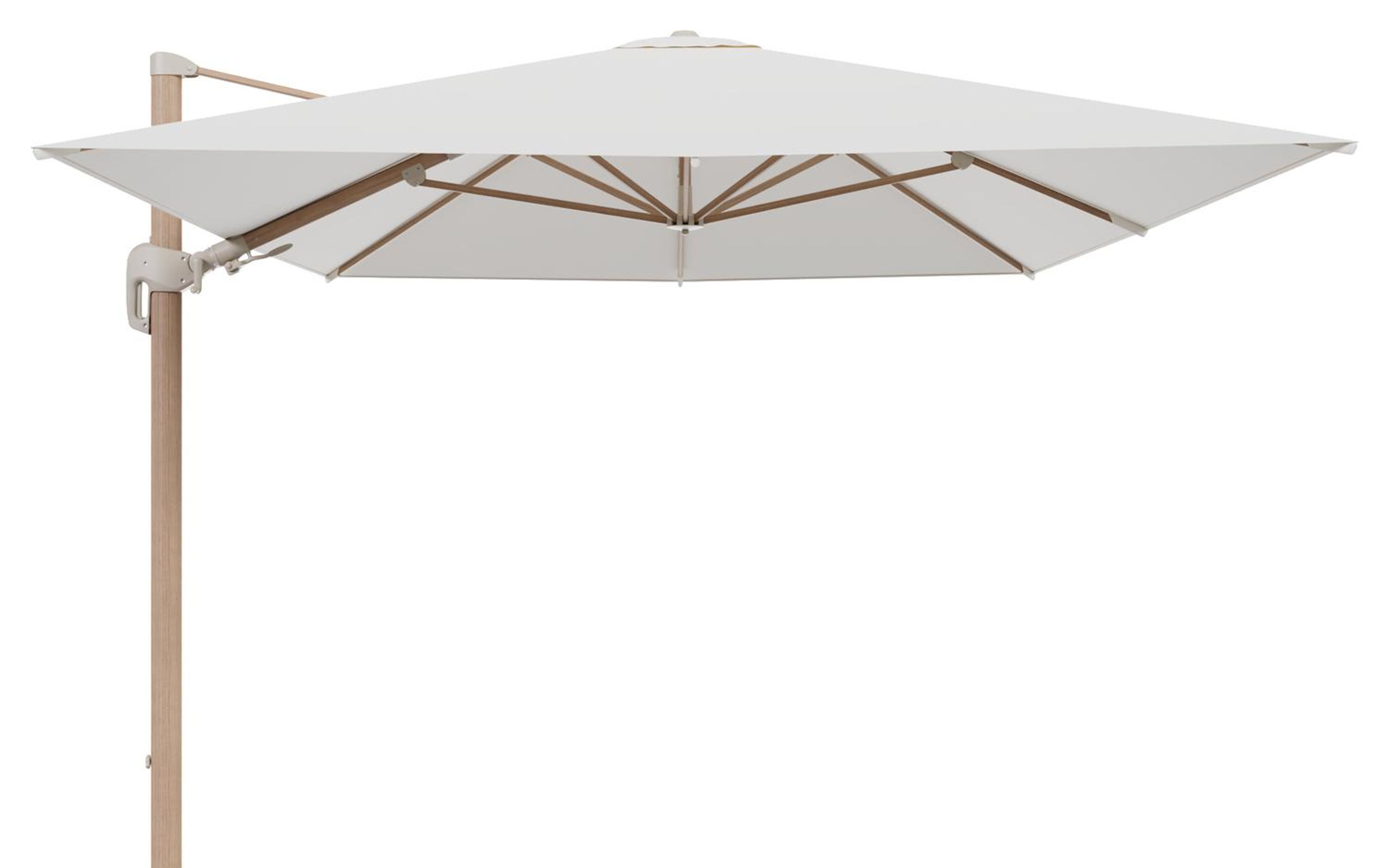 Rufina zweefparasol tiltfunctie in houtlook aluminium en parasoldoek in All Weather Sunbrella® Luxe Natte White  - L1 400 x L2 300 cm (zonder voet) (zonder voet)