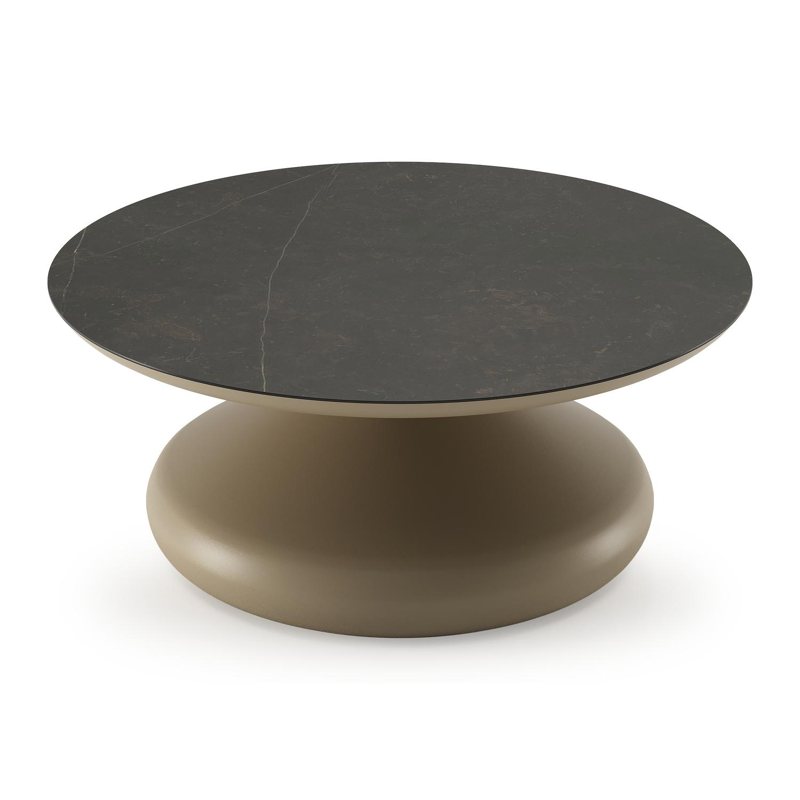 Bomero loungetafel rond in beige aluminium en volkeramiek Calatorao - Dia. 84 x H 32.2 cm