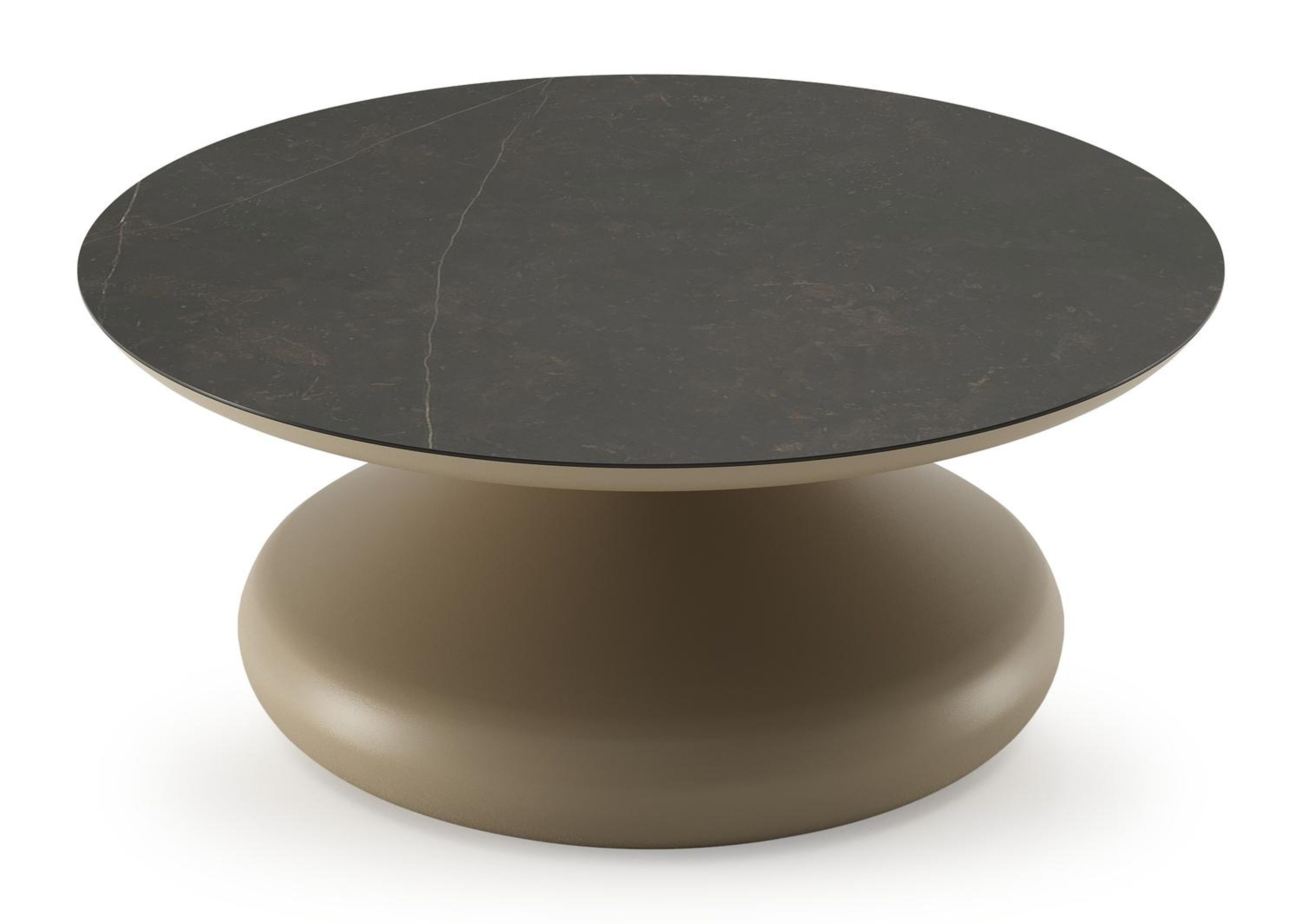 Table de basse Bomero ronde en aluminium beige et céramique pleine Calatorao - Diam. 84 x Haut. 32.2 cm