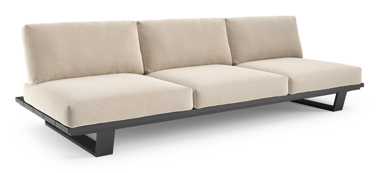 Pagino loungebank in zwart aluminium met lopi sand all weather sunbrella® luxe kussen