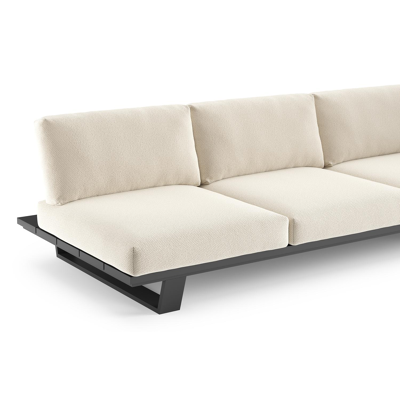 Canapé de jardin Pagino en aluminium noir et coussins en all weather cosytica althea off white