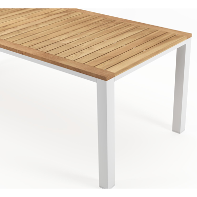 Varese tuintafel in wit aluminium en teak - L 220 x B 92 cm